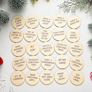 25 Pcs Christmas Countdown Tokens Set Wooden Xmas Advent Tokens Advent Calendar Fillers Cute Decorative Countdown to Christmas Coins for Kids Holiday Activities Family Friend Gifts (Simple)