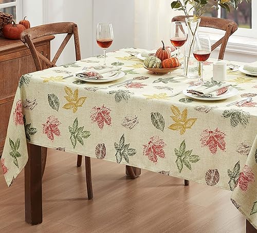 Miniatura 5 de Newbridge Mantel de Acción de Gracias con hojas de otoño abstractas grabadas, resistente a la suciedad, moderno mantel de tela de hoja de otoño de