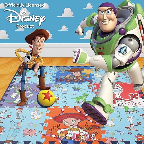 Miniatura 7 de Disney Pixar Toy Story - Tapete de espuma EVA entrelazado The Crew, azulejos de espuma EVA entrelazados, azul, 36 x 36 pulgadas