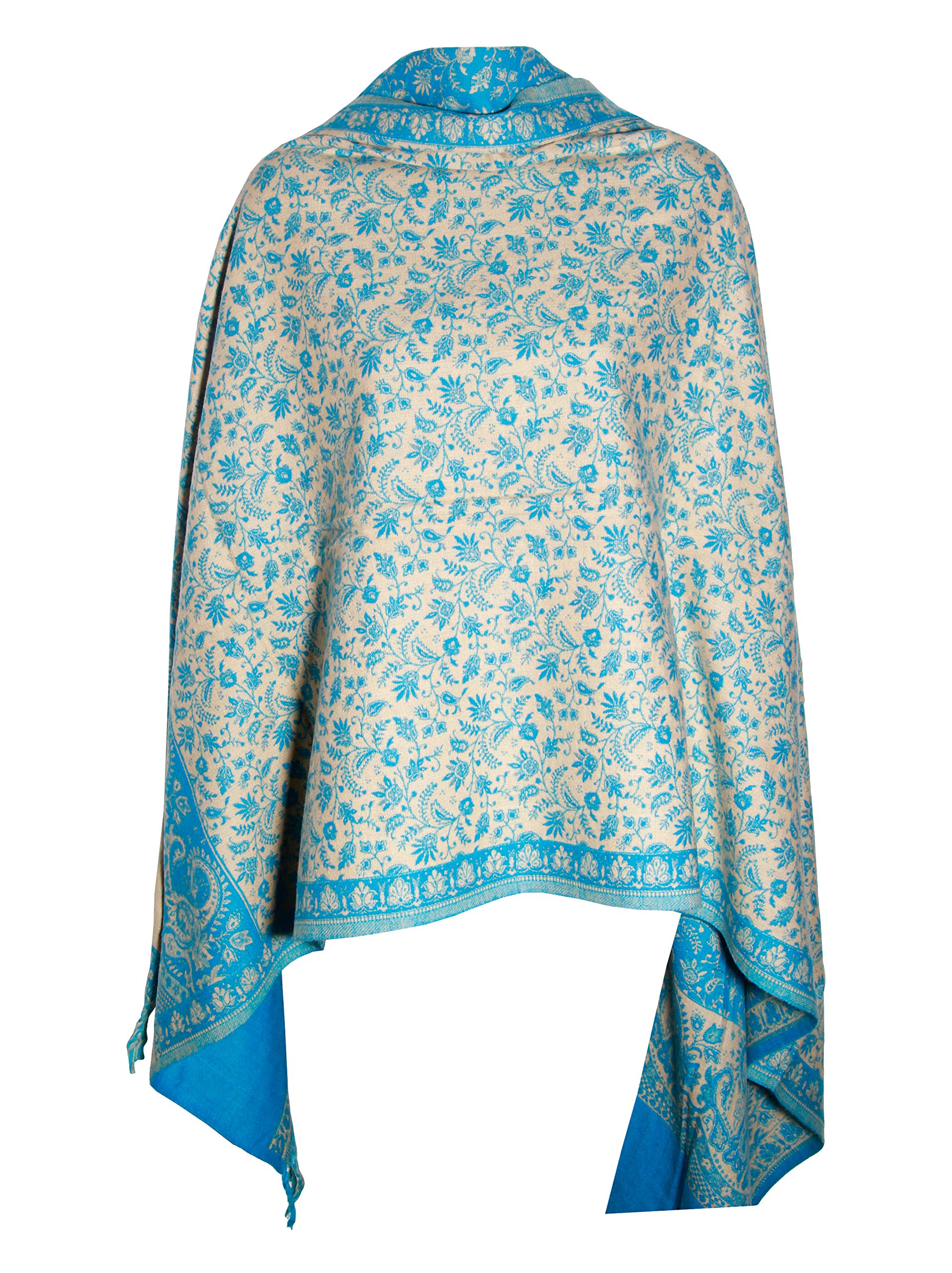 Winterschal / Schal aus reiner Yakwolle, doppelseitig, Himmelblau / Beige