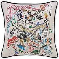 Catstudio Paris Hand-Embroidered Throw Pillow - 100% Organic Cotton, 20x20 Artisan Heirloom Decor & Gift