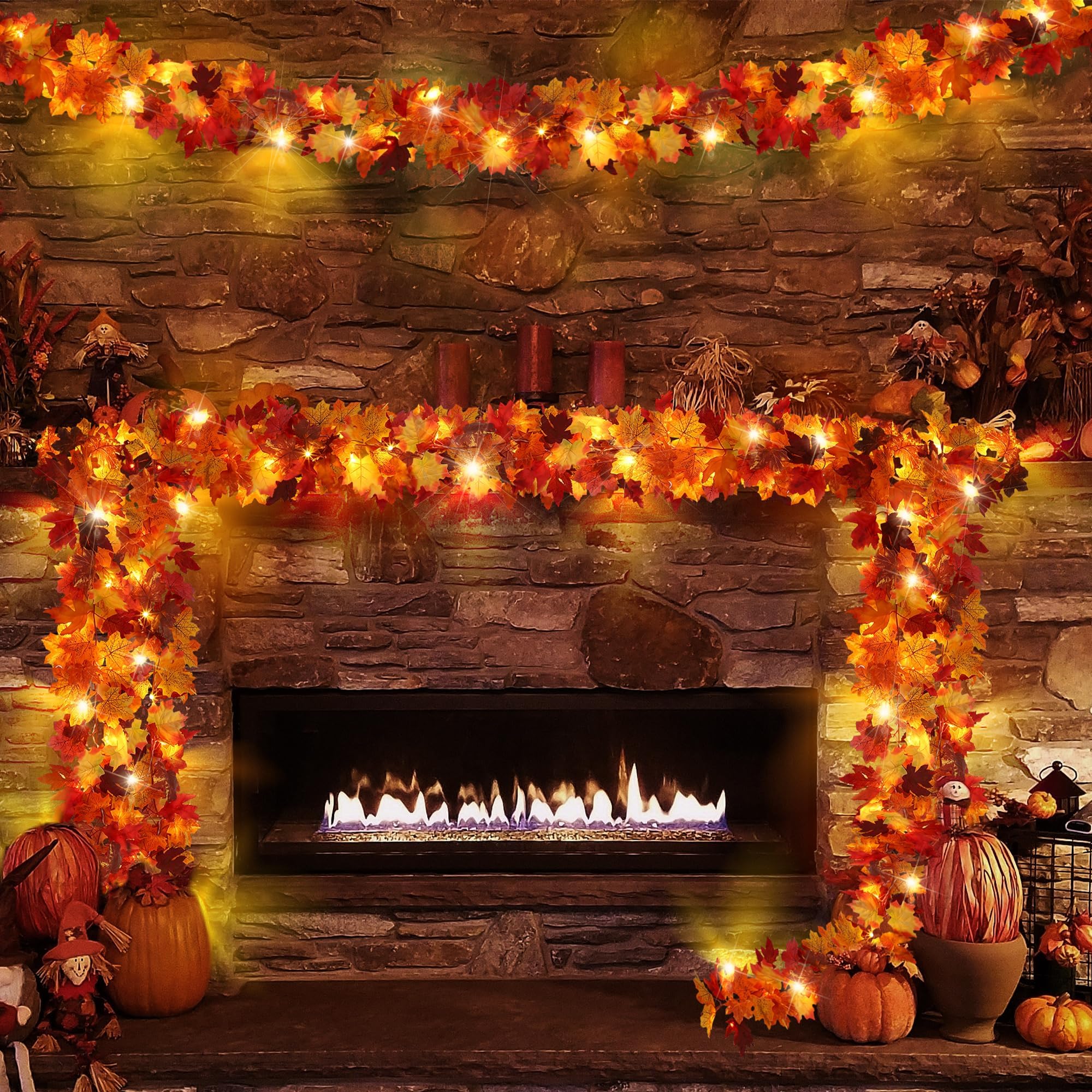 Guirlande d'érable LED d'automne Fovths 1,5m | Déco automnale lot de 4