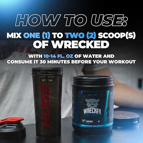 Miniatura 6 de Polvo Wrecked para antes del entrenamiento, fórmula avanzada, aumenta la energía, la concentración, las bombas y el rendimiento, 0.35 oz de