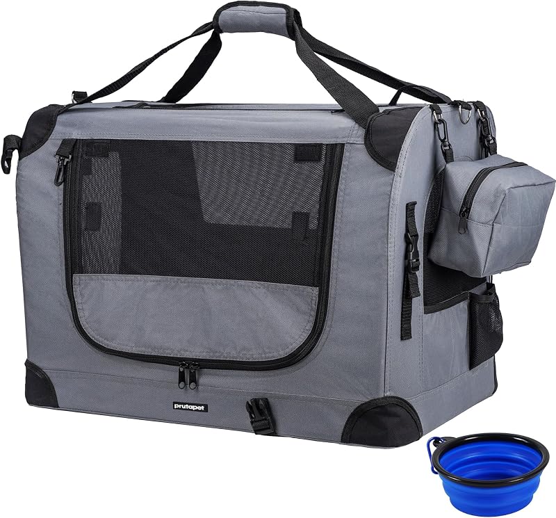 Transportín para gatos grande, jaula portátil para perros de 24x16,5x16,5 pulgadas para perros pequeños y medianos, jaula plegable para mascotas de viaje con cuenco plegable