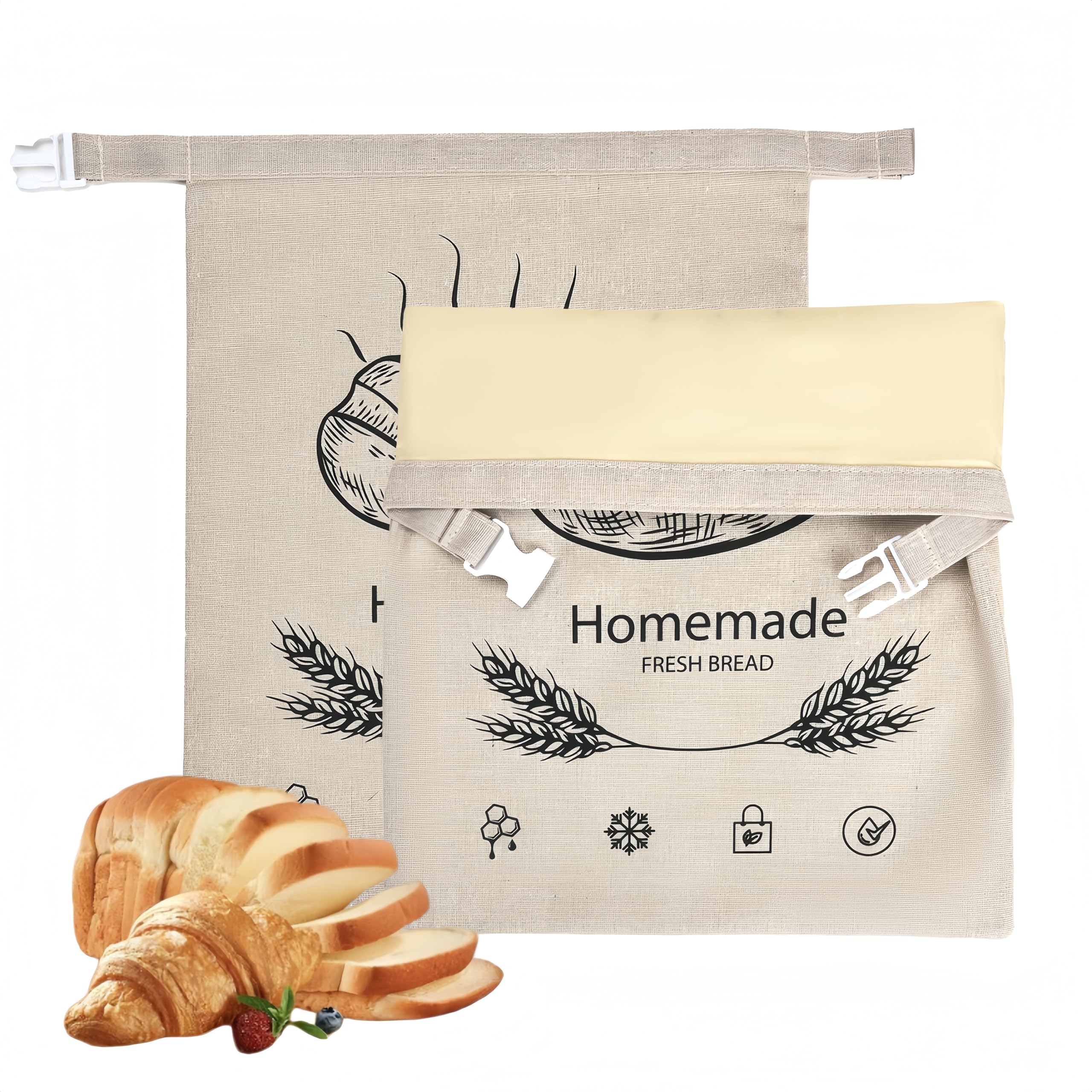 LOSTTYPE 2 Pack Beeswax Bread Bags,Reusable Organic Linen Beeswax Bread Bag for Homemade Sourdough,Bread, Potatoes 17 x 12.6 Inches Food Storage Cloth Bag to Keep Fresh