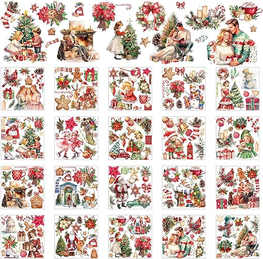 Honoson 20 Sheets Vintage Christmas Rub on Transfers for Crafts and Furniture Santa