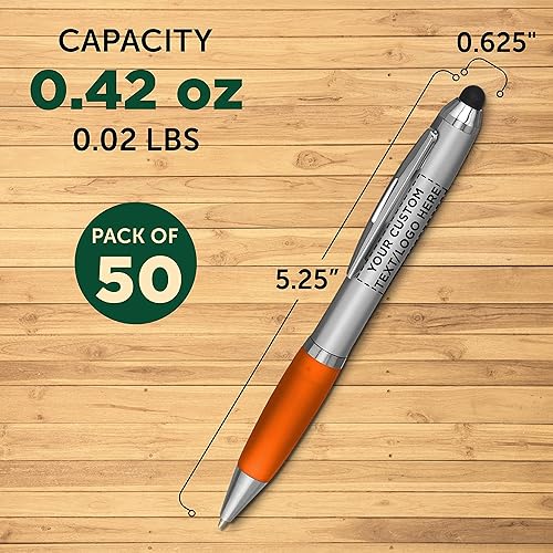 Miniatura 5 de DISCOUNT PROMOS Juego de 50 bolígrafos personalizados con lápiz capacitivo, paquete personalizado a granel, tinta negra, ideal para oficina,