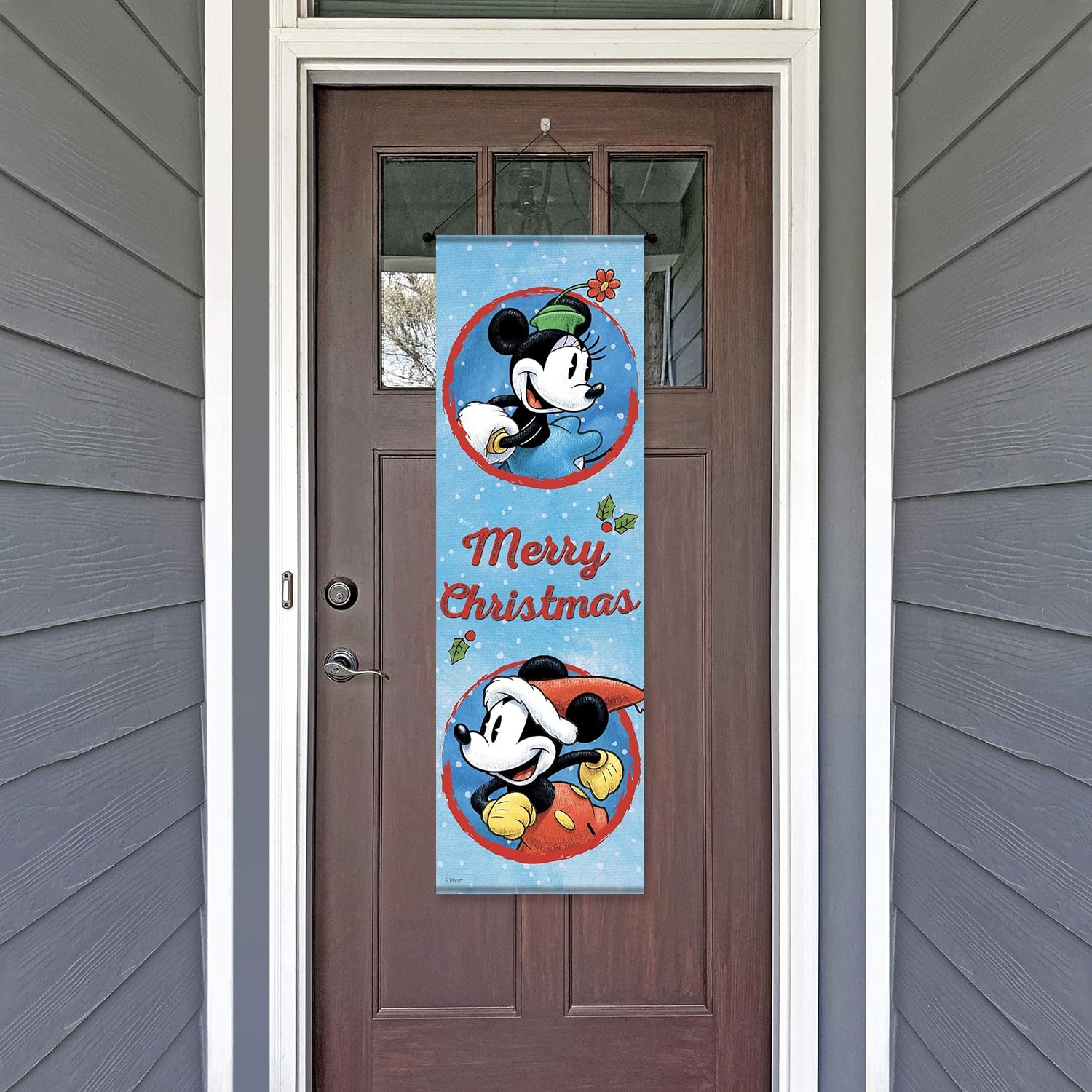 Disney Mickey Mouse and Minnie Mouse Merry Christmas Outdoor Banner, 15” x 47”, Hanging Flags Yard Sign, Front Door Banner Porch Home Décor, Christmas Decorations, Officially Licensed Disney