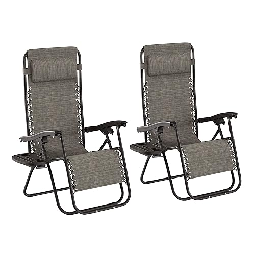 Lavish Home Zero Gravity Lounge Chairs- Set of 2- Gray