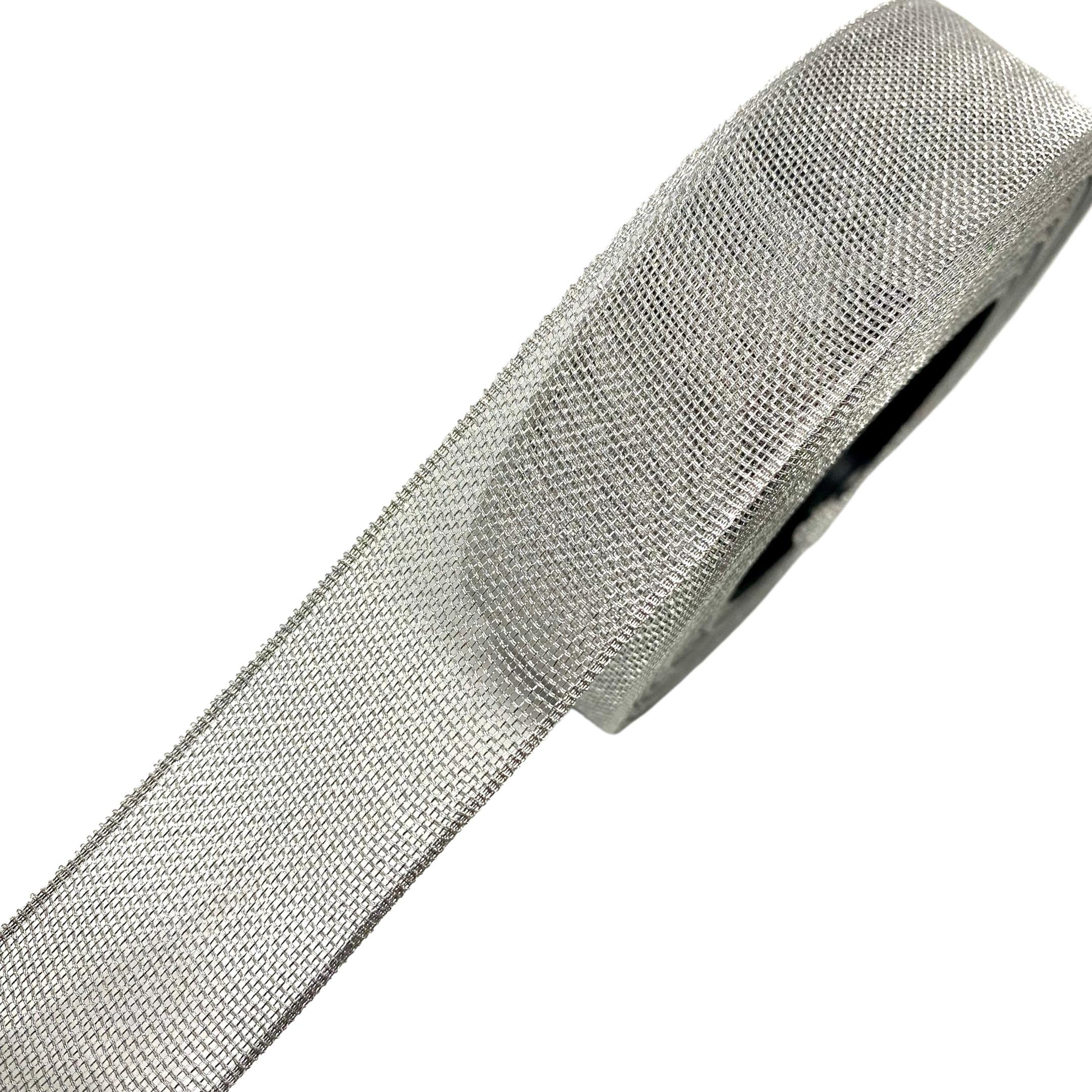 Metallic Silver Net Ribbon in 1 inch of 54 Meters for Gift
