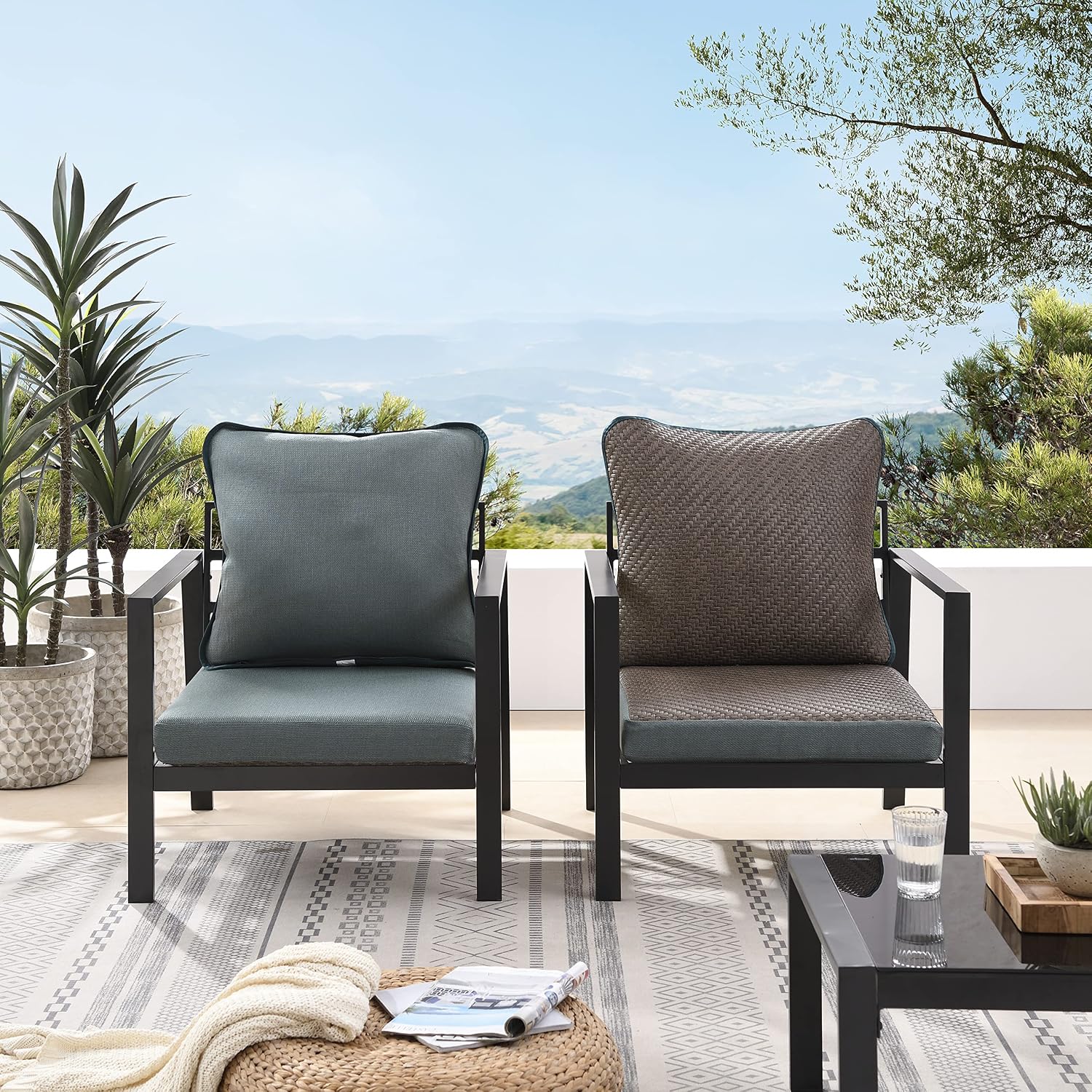 Art Leon in/Outdoor PE Wicker and Fabric Double-Sided Deep Seat Cushion Set for Patio Furniture Wicker Lounge Chair, Green