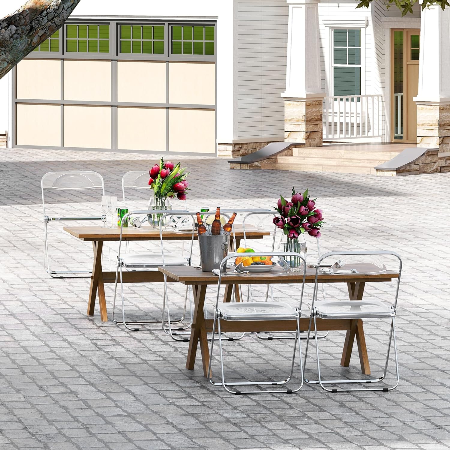 Real Relax Acrylic Folding Chairs,Foldable & Stackable Clear Chairs with Metal Chrome Frame, Indoor and Outdoor, for Home, Office, Party & Events,Set of 2,350LB,Transparent