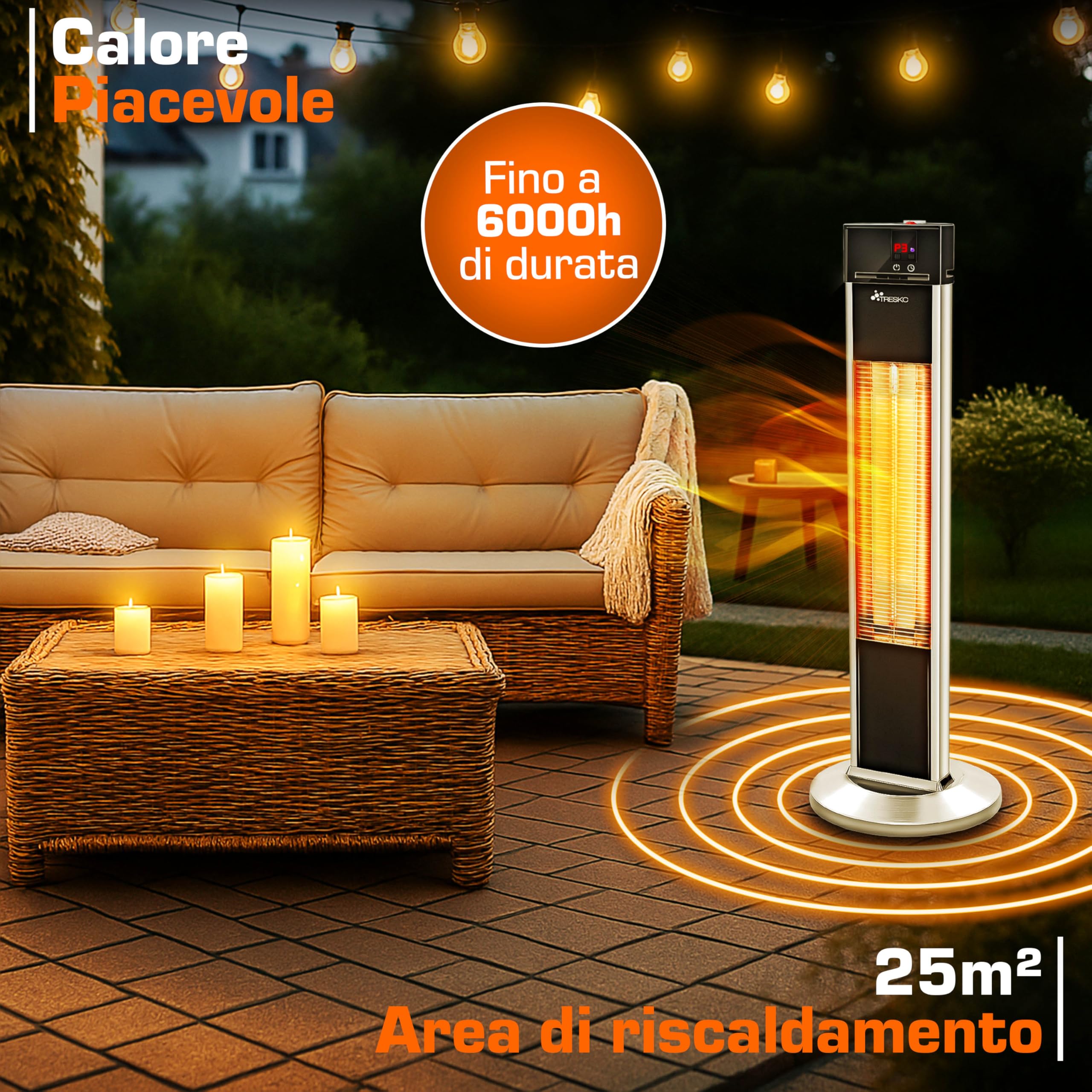 TRESKO Stufa a Infrarossi 2000W Torre Telecomando 3 Livelli Calore Riscaldatore Elettrico da Terrazzo
