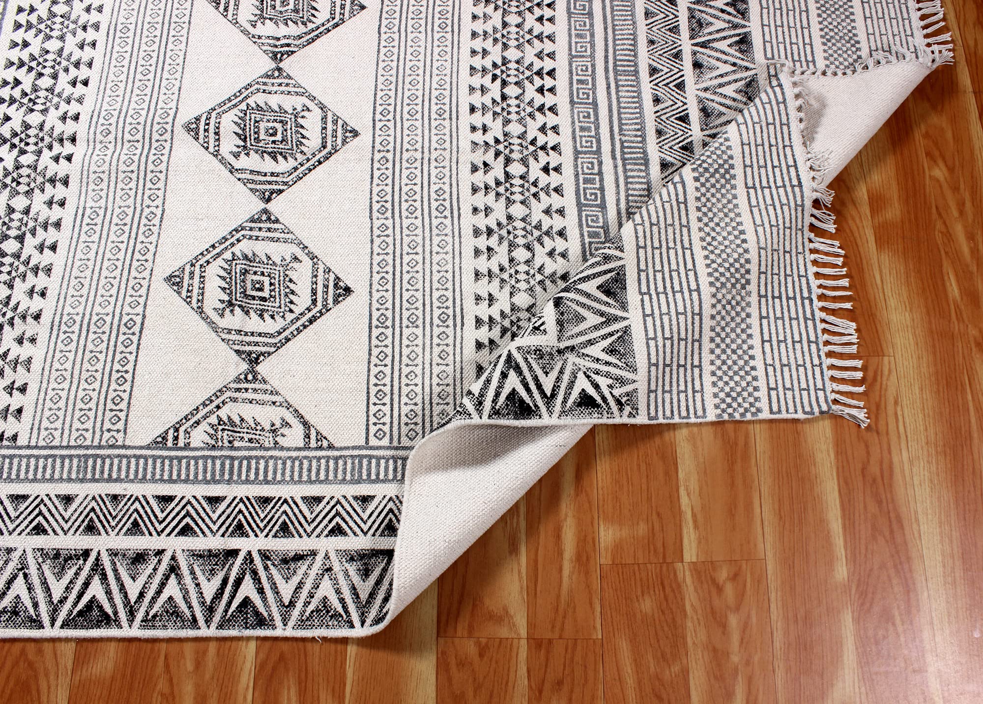 Kilim Bieżnik bawełniany o wymiarach 2,6 x 4, szary i beżowy, chodnik do wnętrz, na zewnątrz, 0,5 cm, kamień, zmywalny, ręczny, bawełniany dywan, chodnik boho, chodnik do kuchni, przy łóżku, na