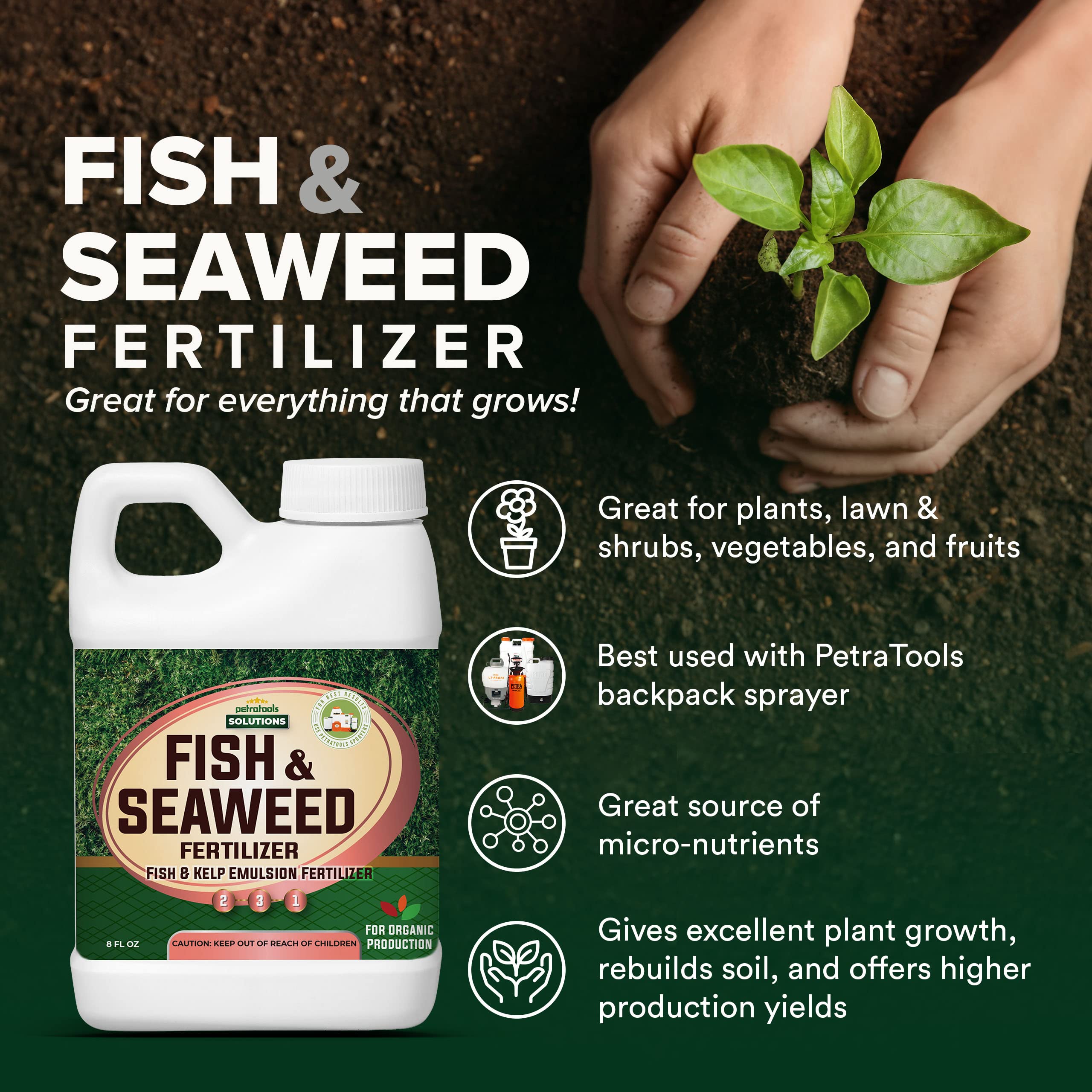 PetraTools Liquid Fish & Seaweed Fertilizer, Fish Emulsion Fertilizer