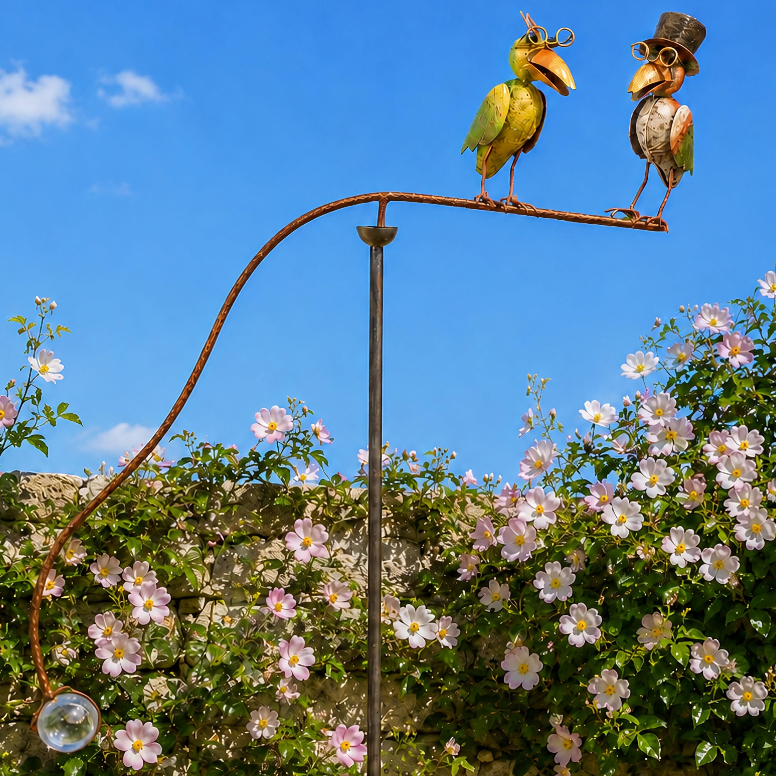 Pommerntraum ®| Windspiel Gartenpendel Metallwindspiel Vogel Vögel Raben | Vogelwippe Gartenwippe Vögelchen Rabenstecker Vogelwindspiel Gartenstecker Gartendeko Terrassendeko PROF. DR. RABE + GATTIN
