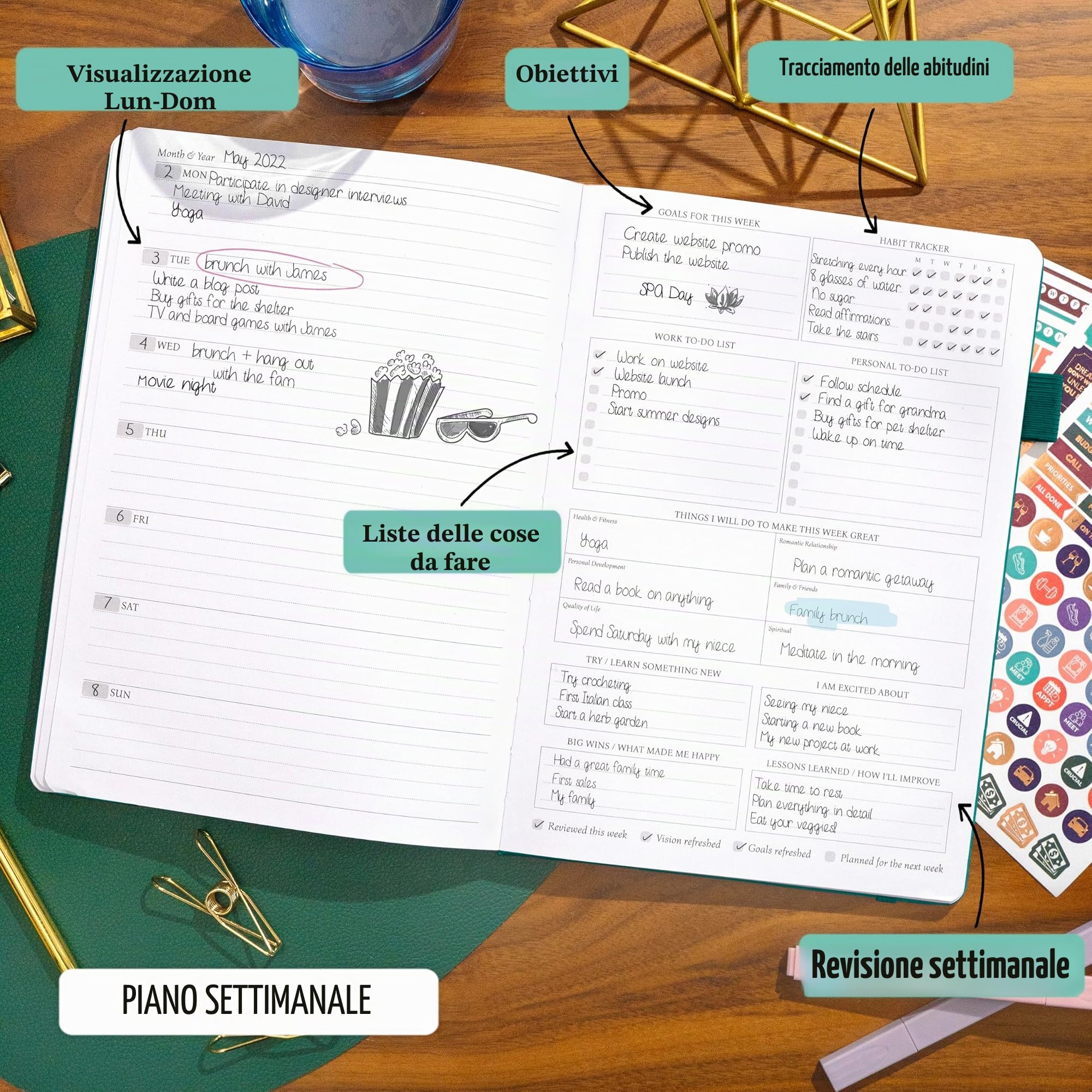 Legend Planner PRO - Agenda settimanale e mensile Deluxe per aumentare la produttività e raggiungere i tuoi obiettivi, agenda organizer per la gestione del tempo, non datata, 18 x 25,5 cm, copertina
