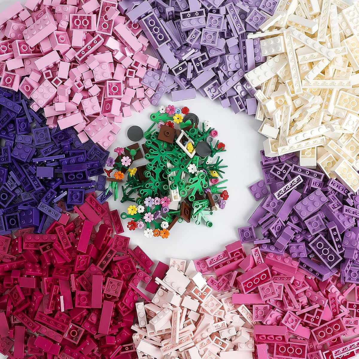 HUIZDQ 1800 piezas de ladrillos de construcción, bloque pequeño clásico a granel (rosa, morado y blanco) | Los ladrillos de construcción clásicos fijaron los bloques de construcción básicos, compatibles con todas las marcas principales