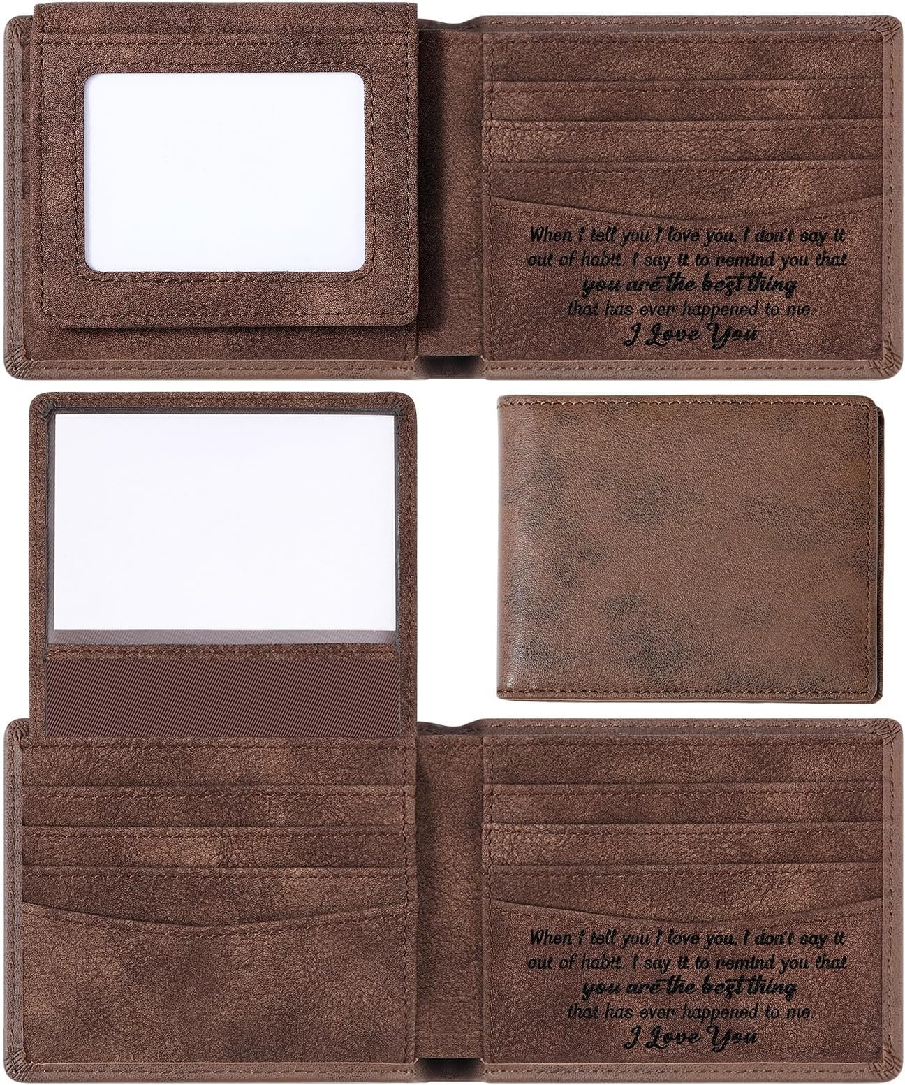 Personalized Leather Wallet for Men Genuine Leather Rfid Blocking Bifold Engraved Wallet for Men Unique Presents for Husband Mens Fathers Day (I Love You)