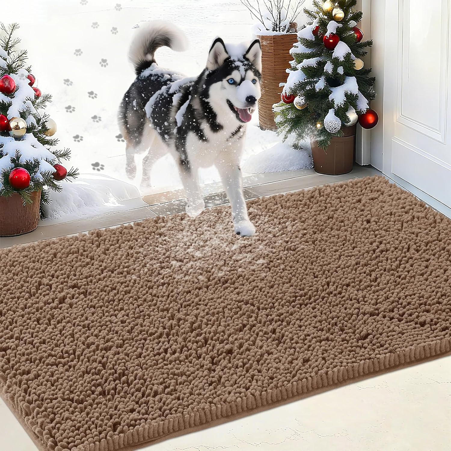 IM HOME Chenille Absorbent Outdoor Doormat 48" x 30", Washable Muddy Door Mats for Dog Non Slip Indoor Doormat Dog Mat for Muddy Paw Front Inside Doormats for Entryway Camel 2'6" x 4' (Rectangular) Camel
