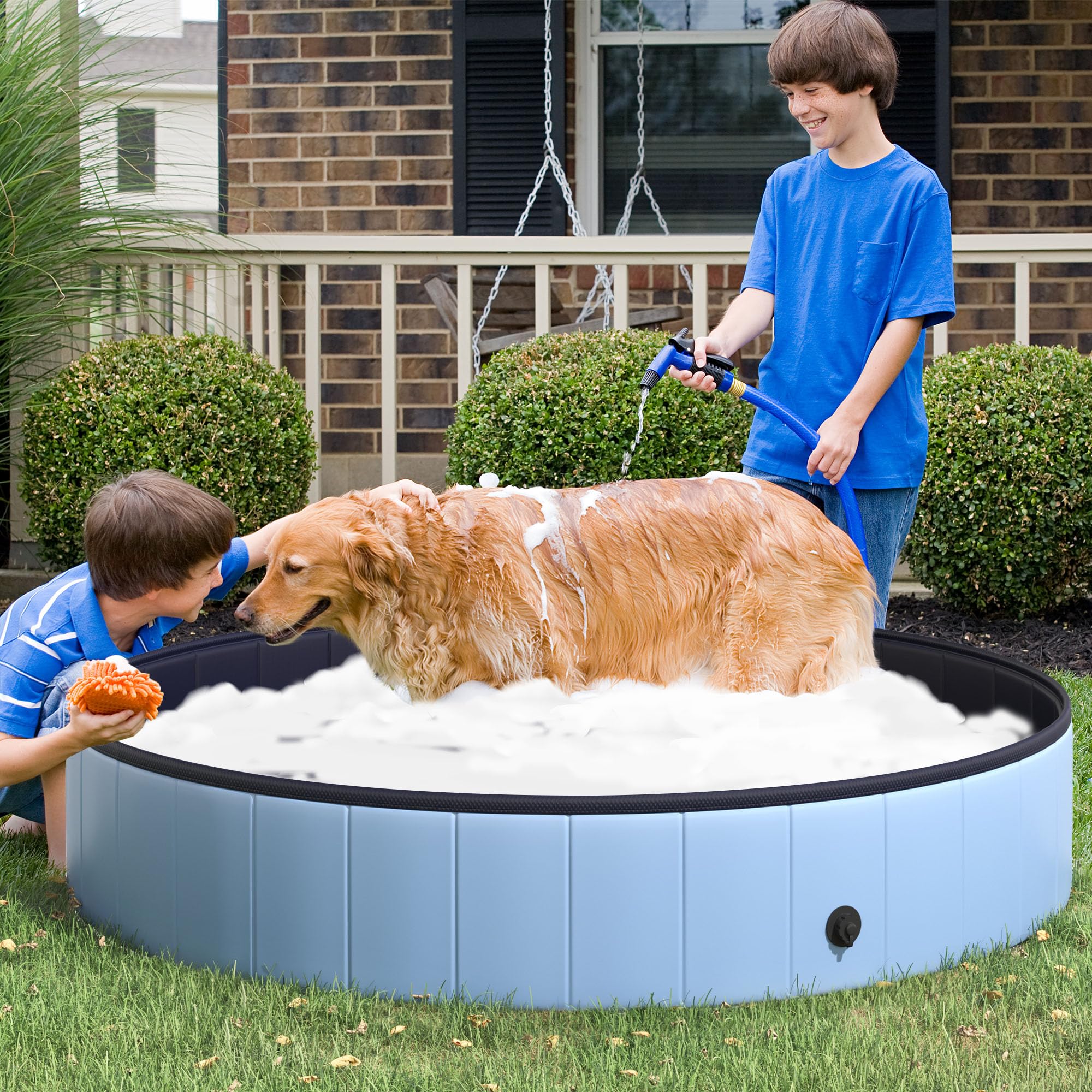 PawHut Piscine pour Chien Bassin PVC Pliable Anti-Glissant Facile à Nettoyer diamètre 160 cm Hauteur 30 cm Bleu