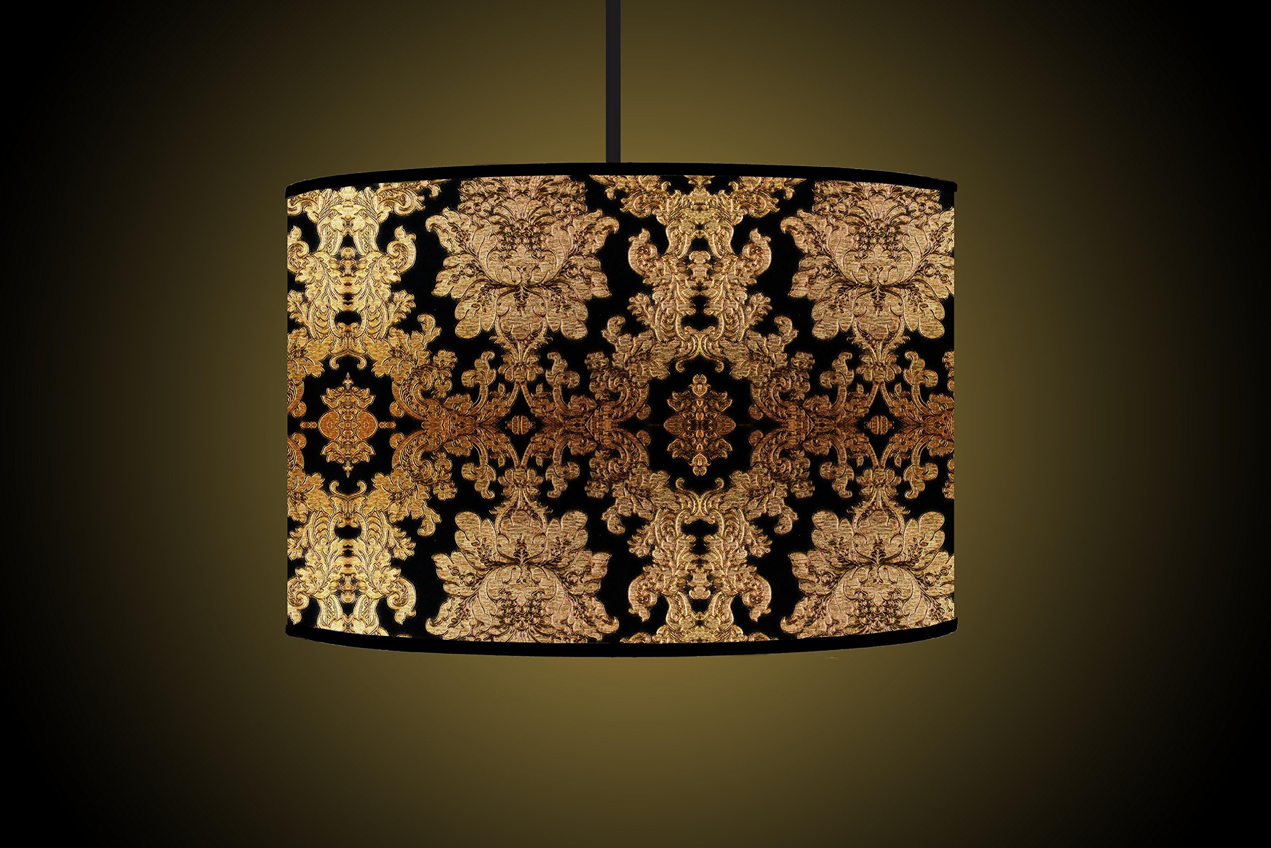 30CM Black Gold Drum Lampshade Handmade Printed Fabric Floor Lamp shade Ceiling Light lampshade