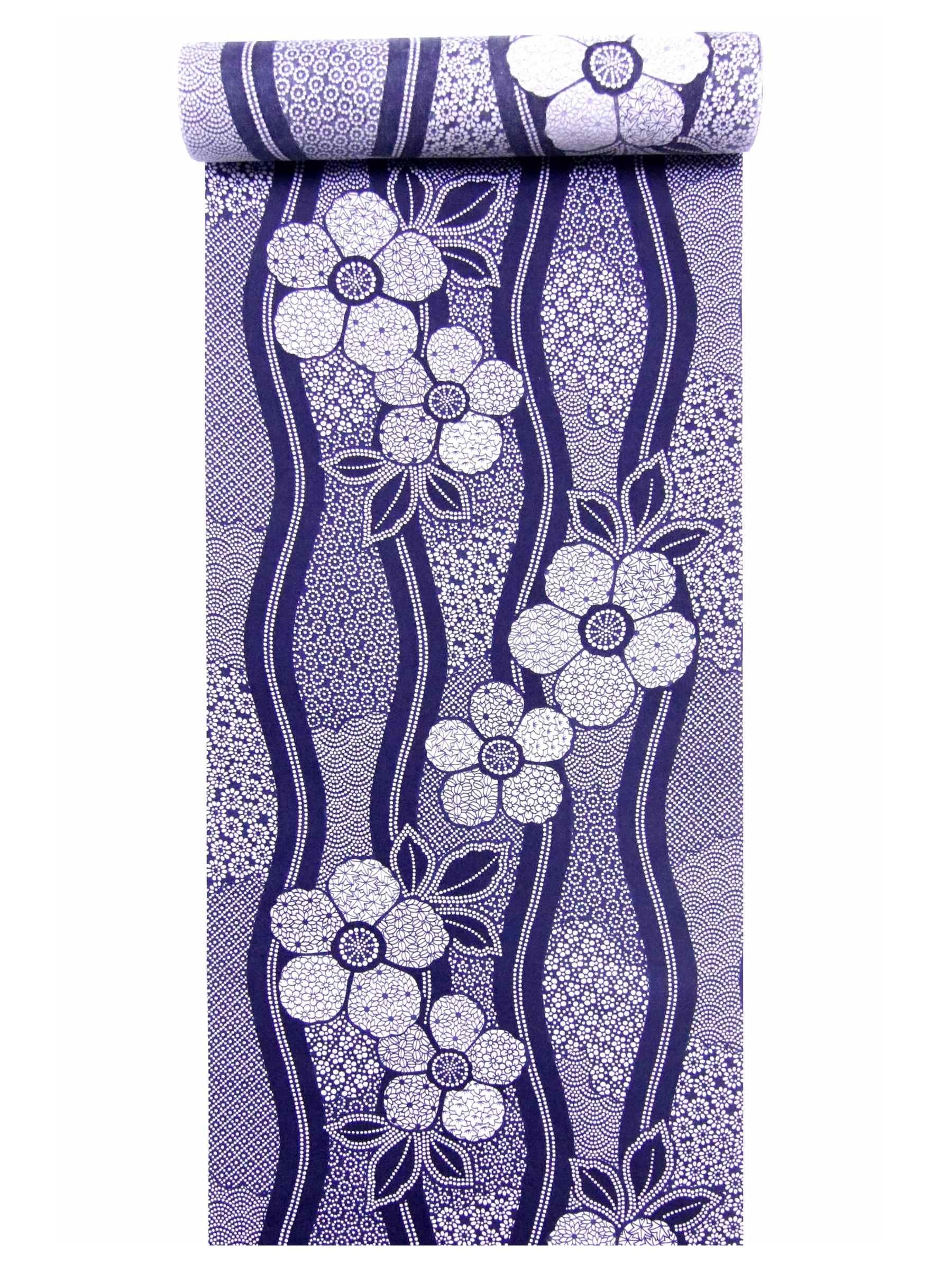 浴衣【反物 】紺色 紫色 花柄 新品 浴衣反物 紺色 紫の花柄 綿100% 11.8m - メルカリ