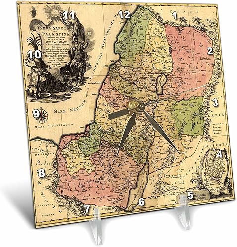 3dRose 1759 Copia del mapa bíblico de las doce tribus del antiguo Israel y Palestina - Reloj de escritorio, 6 por 6 pulgadas (dc_79408_1)