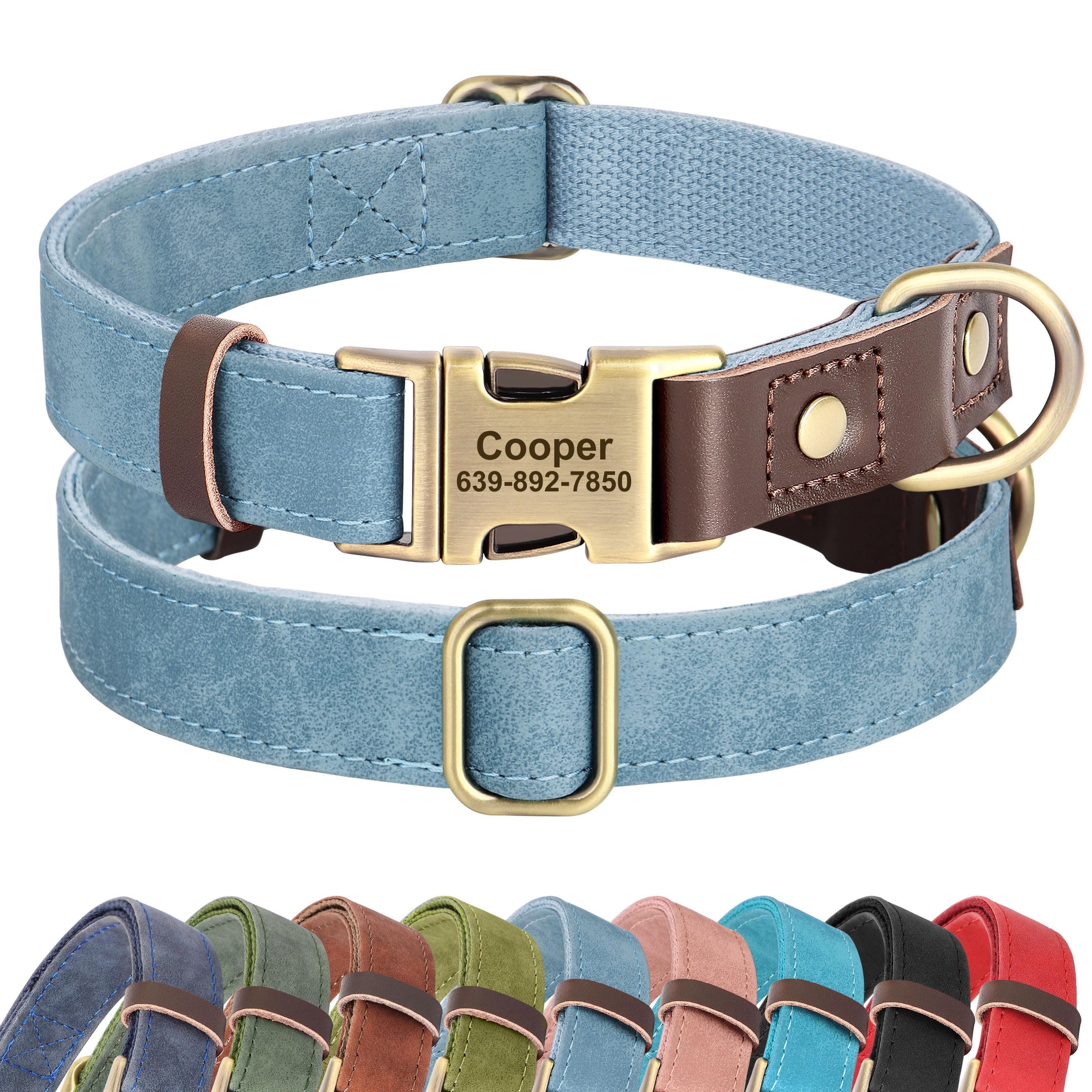 Didog Soft Faux Leather Dog Collar for Large Dogs, Adjustable Classic Heavy Duty Pet Collars with Quick Release Metal Buckle,Denim Blue,XL