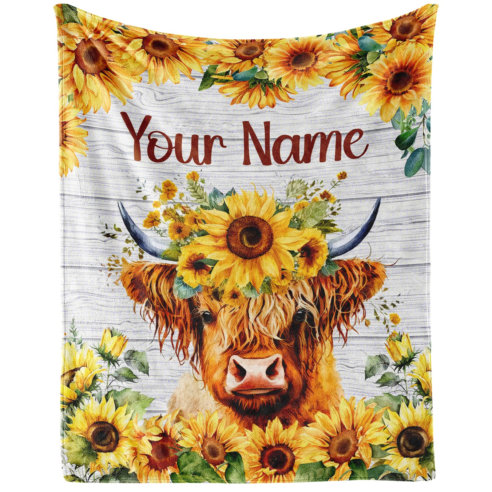 CUSPCOD Personalized Highland Cow Gifts - Custom Name Blanket for Kids Adults - Highland Cow Blanket for Women Girls - 60