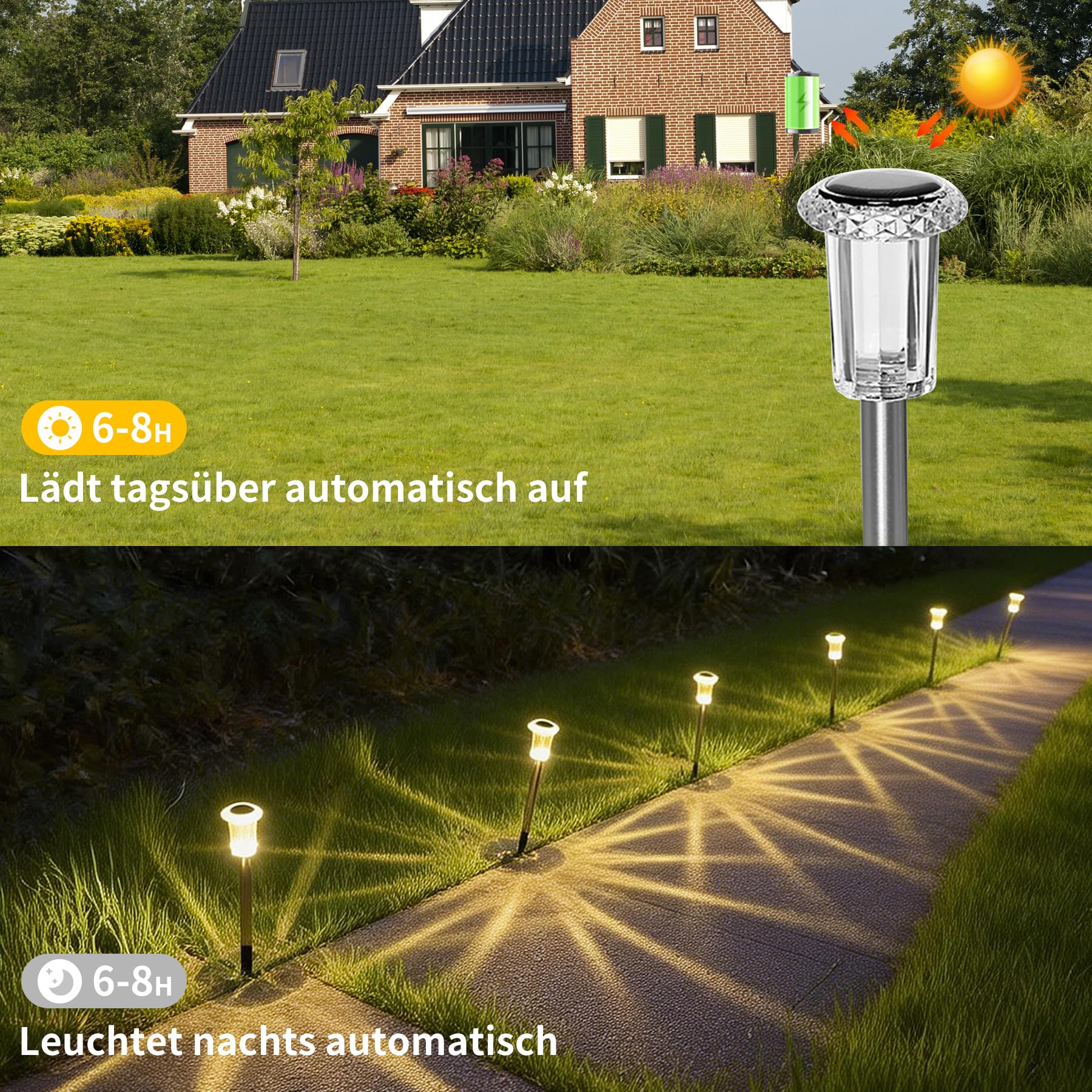 Luci solari da giardino a LED Sylvwin, lampade solari per esterni, confezione da 6 luci solari da giardino bianco caldo, luci solari da giardino impermeabili IP44 per prato, uso esterno, giardino, pat - 4