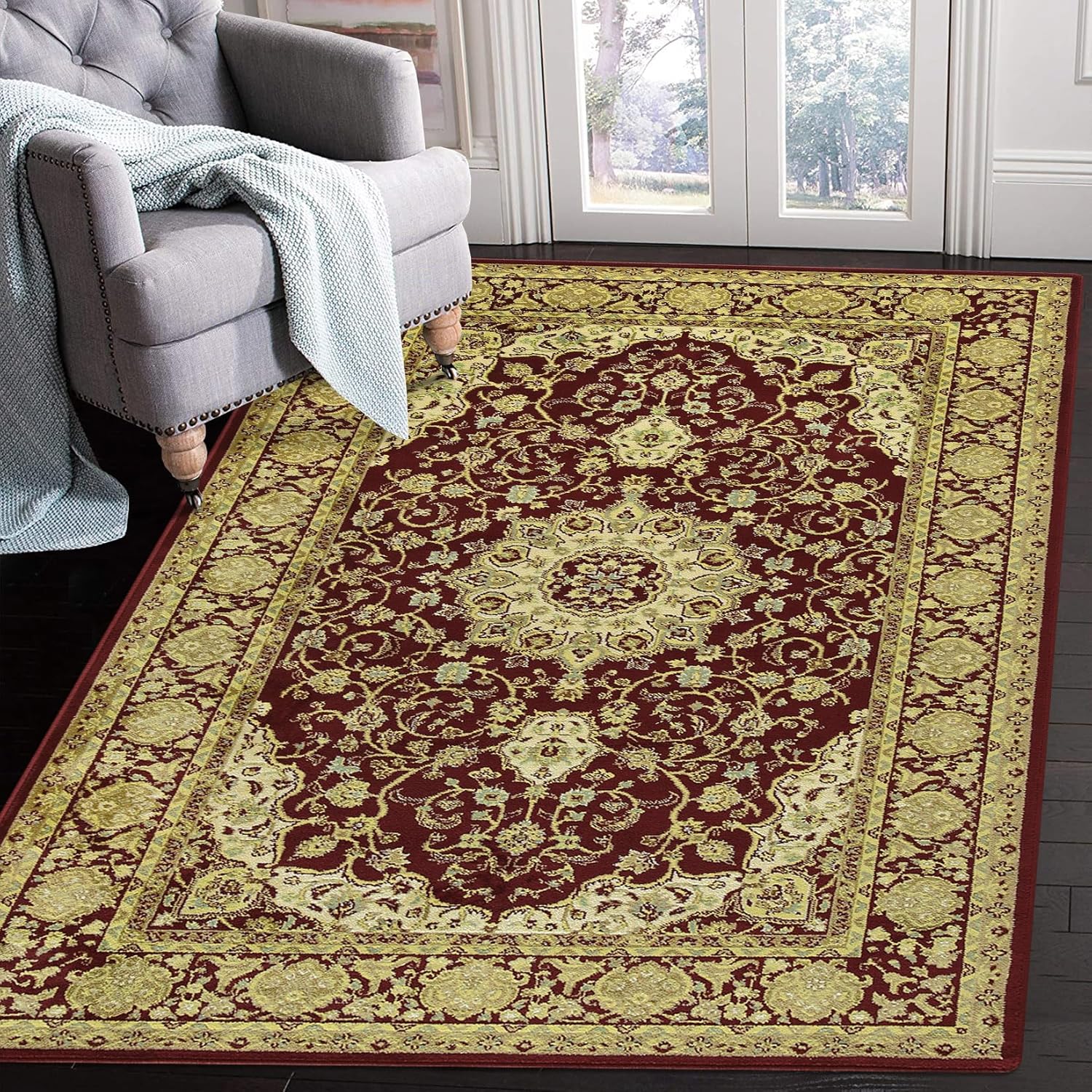GlowSol Area Rug 12x18 Floral Medallion Print Indoor Floor Carpet Oriental