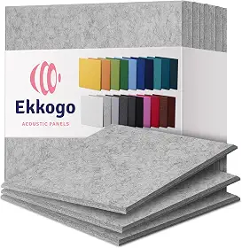 Painéis Acústicos Ekkogo Pacote com 12 Painéis de Parede Insonorizados 12''X12''X0.4'' Painéis de Som de Alta Densidade Amortecedores de Som - [Quadrado Branco Fumê]