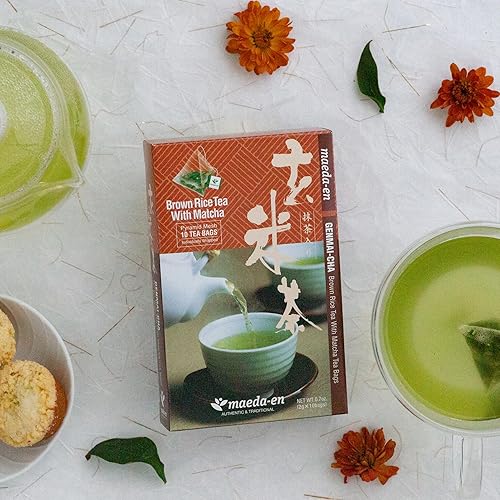 Miniatura 7 de MAEDA-EN Té verde de arroz asado Genmai-cha prémium con matcha, 10 bolsas de té de origen japonés, hojas de té verde envueltas individualmente, 1