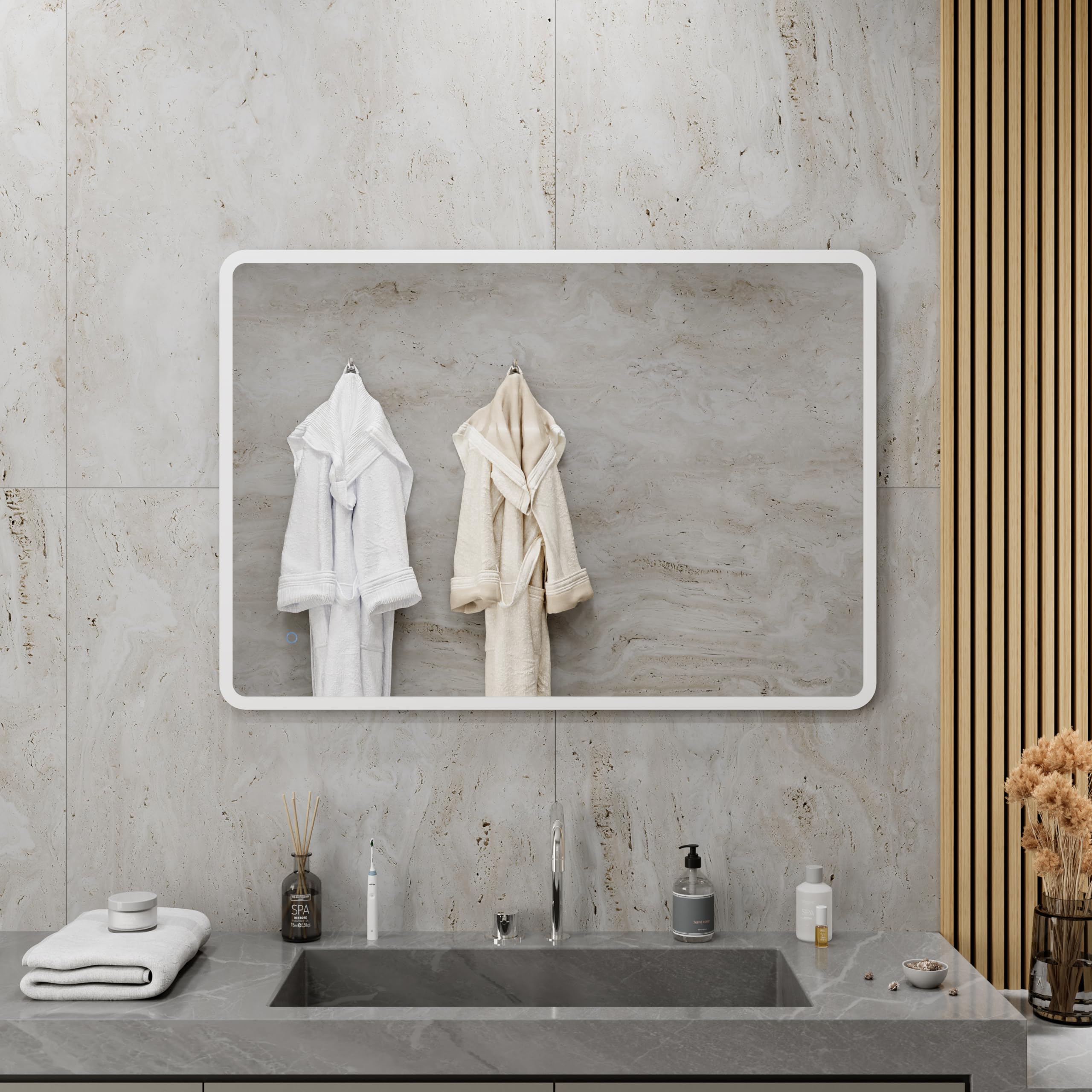 Parama Specchio da bagno a LED 70x140 cm a LUCE FREDDA, con sensore touch-screen e installazione reversibile
