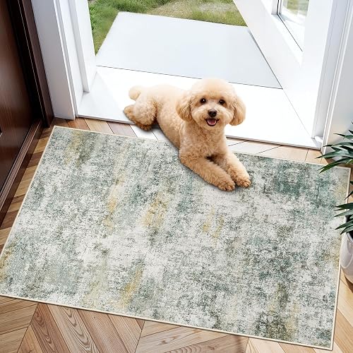HILORUUG 2x3 Green Washable Entryway Runner