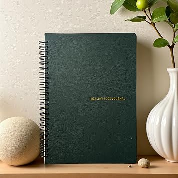 Difference Introduction 12-Week A5 Nutrition and Weight Tracking Planner Notebook | Spiral, Faux Leather Cover, Daily and Weekly Follow-up | Healthy Food Journal (Haki)
