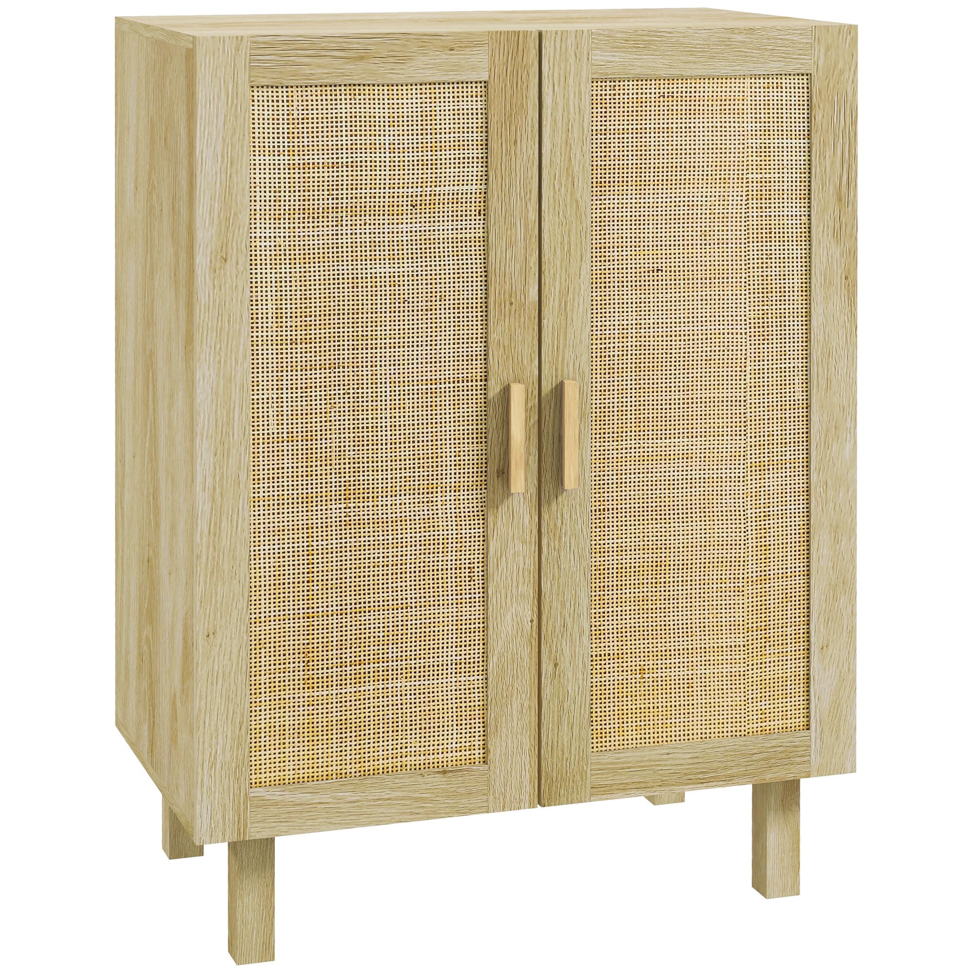 HOMCOM Meuble de Rangement Effet Cannage 73 x 41 x 102 cm Bois Naturel | Buffet Rotin, Placard à Portes, Étagères Réglables, Style Bohème, Armoire de Rangement, Salon Cuisine Chambre