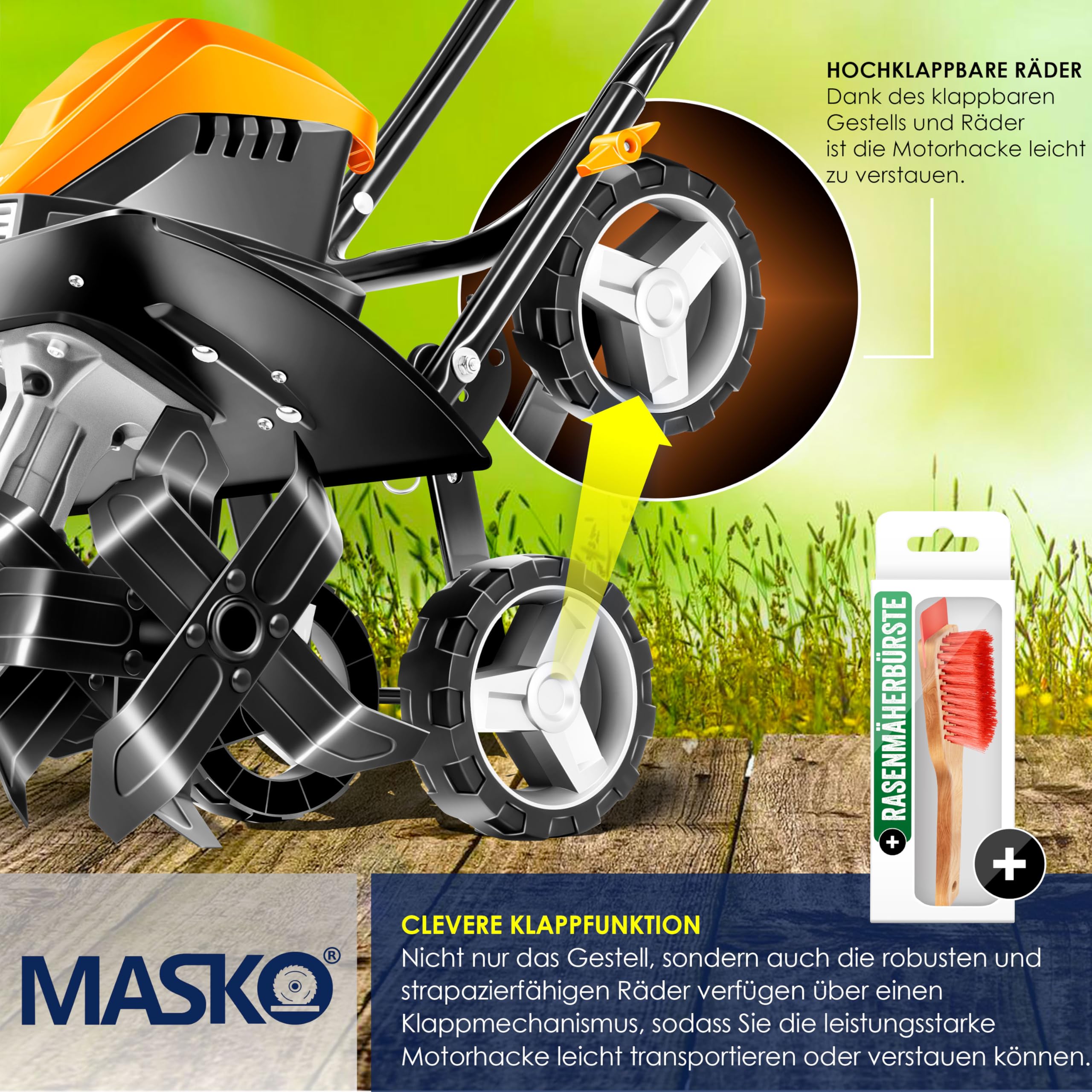 MASKO® Motozappa elettrica 1500W | larghezza di lavoro 45 cm - profondità di lavoro 20 cm | zappatrice per terreno | fresatrice agricola - coltivatore - fresa da giardino | zappatrice elettrica