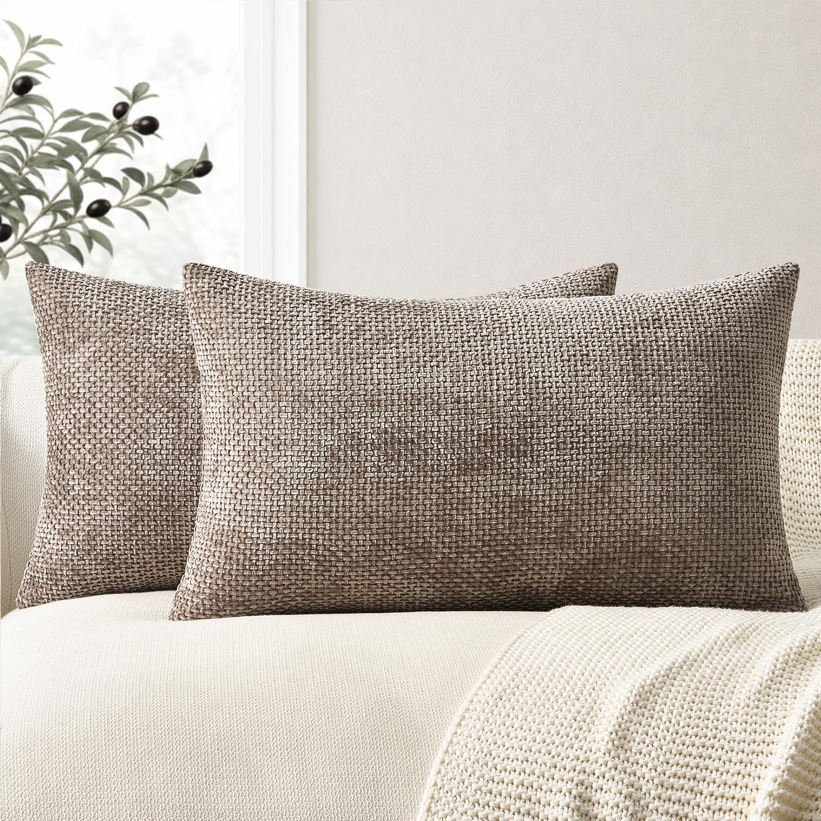 Topfinel 2-teiliger Kissenbezug aus weichem Chenille, dekorativer Kissenbezug für Sofa mit verstecktem Reißverschluss