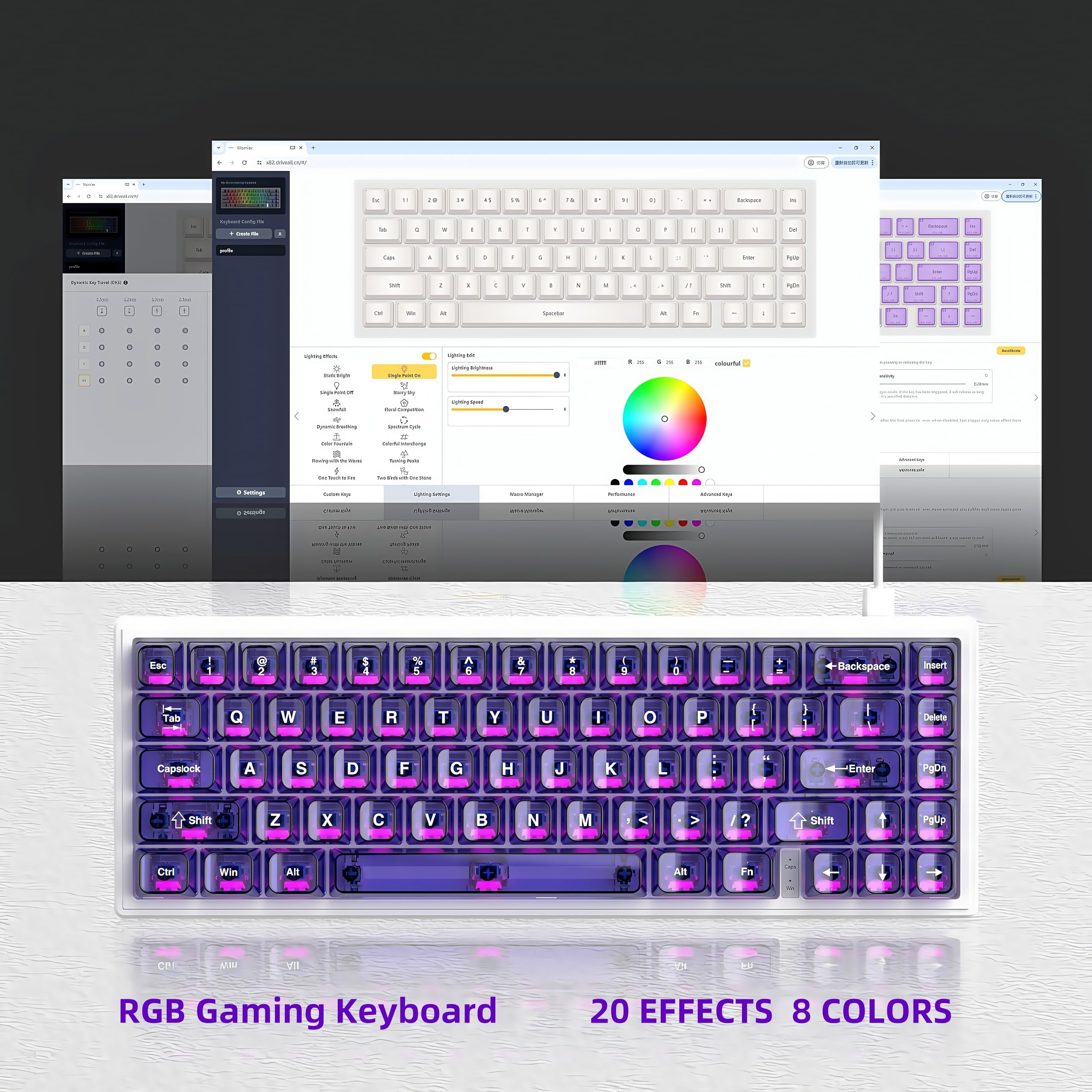 dagaladoo M68 HE V2 60% Wired Gaming Magnetic Keyboard with Adjustable Actuation,Hall Effect Gaming Keyboard Rapid Trigger,RGB HotSwap Custom Mechanical Keyboard,Purple Jelly keycaps trasparent