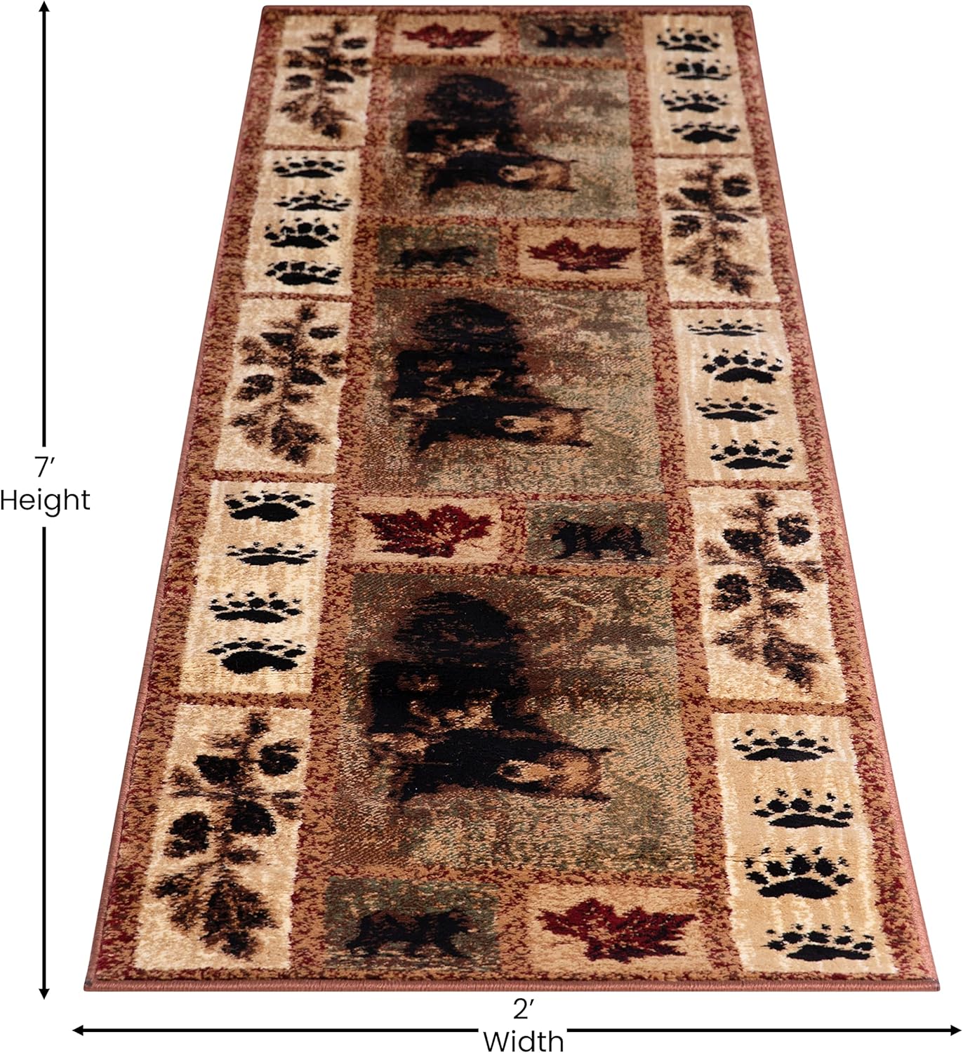 Masada Masada Rugs Kodiak Collection 2'x7' Cabin/Lodge Area Rug Runner with Bear and Cub Scene