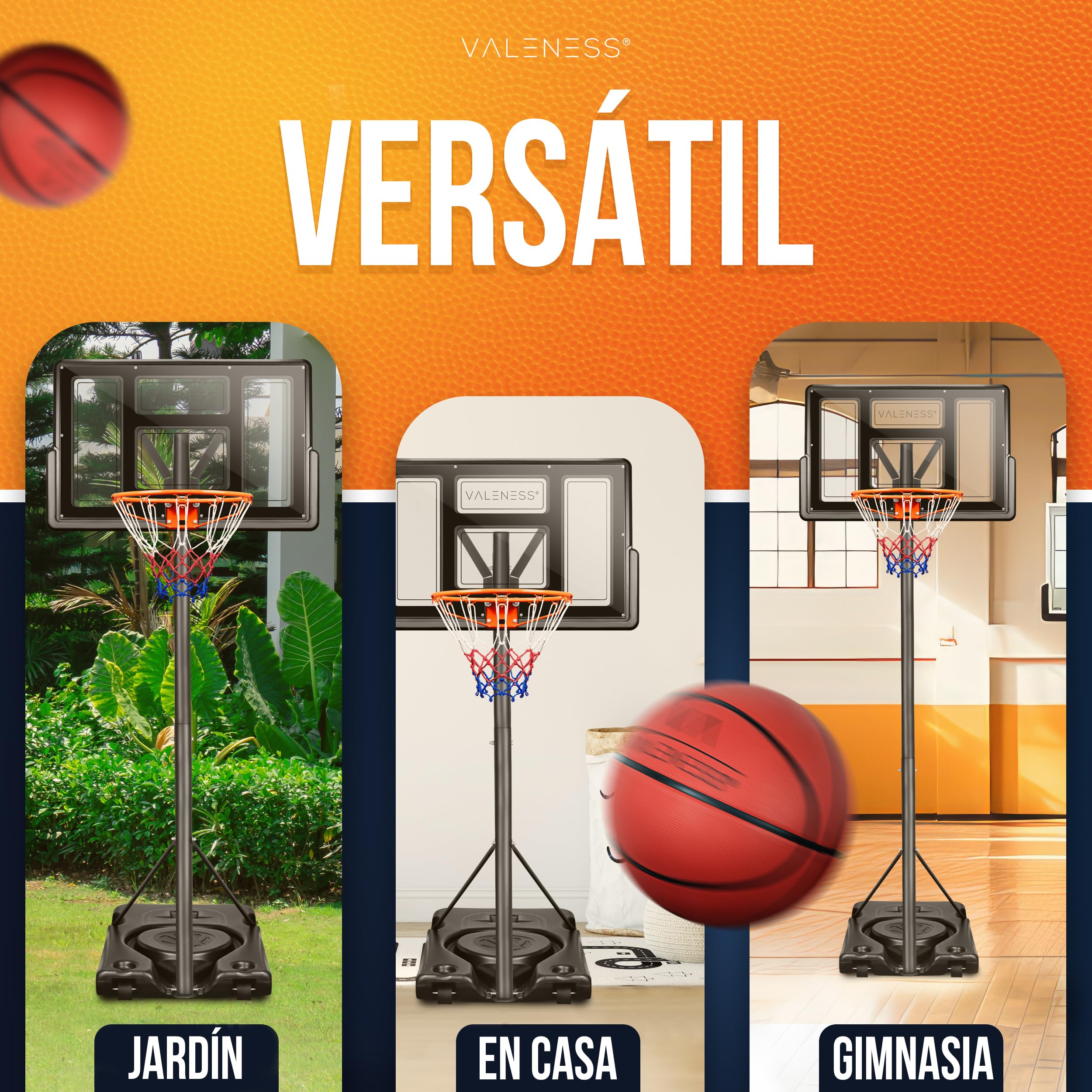 Aro de Baloncesto para Exterior - Soporte Ajustable en Altura [135 a 305 cm] y Resistente a la Intemperie - Aro Profesional con balón y Bomba para niños y Adultos (Profesional 135–305 cm)