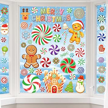 CYNOSA Christmas Candy Window Decals & Stickers - Candy Cane Christmas Decorations for School, Home & Wall Windows
