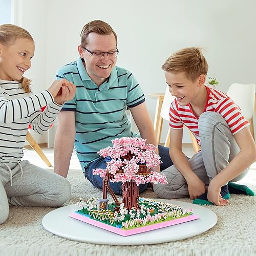 Miniatura 5 de YUJNS - Juego de microbloques de construcción de casa de árbol de Sakura mini ladrillos de cerezo japonés kit de modelo de bonsái de flor de cerezo