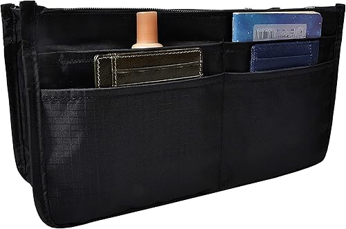 Vista 2 de Bolso de mano estilo cartera de Vercord para mujer con organizador incorporado, estampado bien definido, con manijas y cremallera, tamaño 2, Negro)