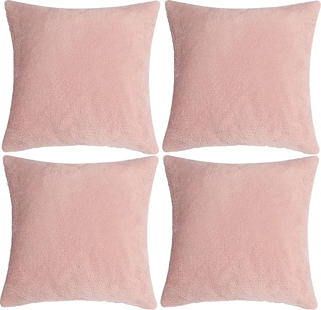 Adore Home 4 x Teddy Soft Cushion Cover Luxury Super Soft Faux Fur Covers, Blush Pink