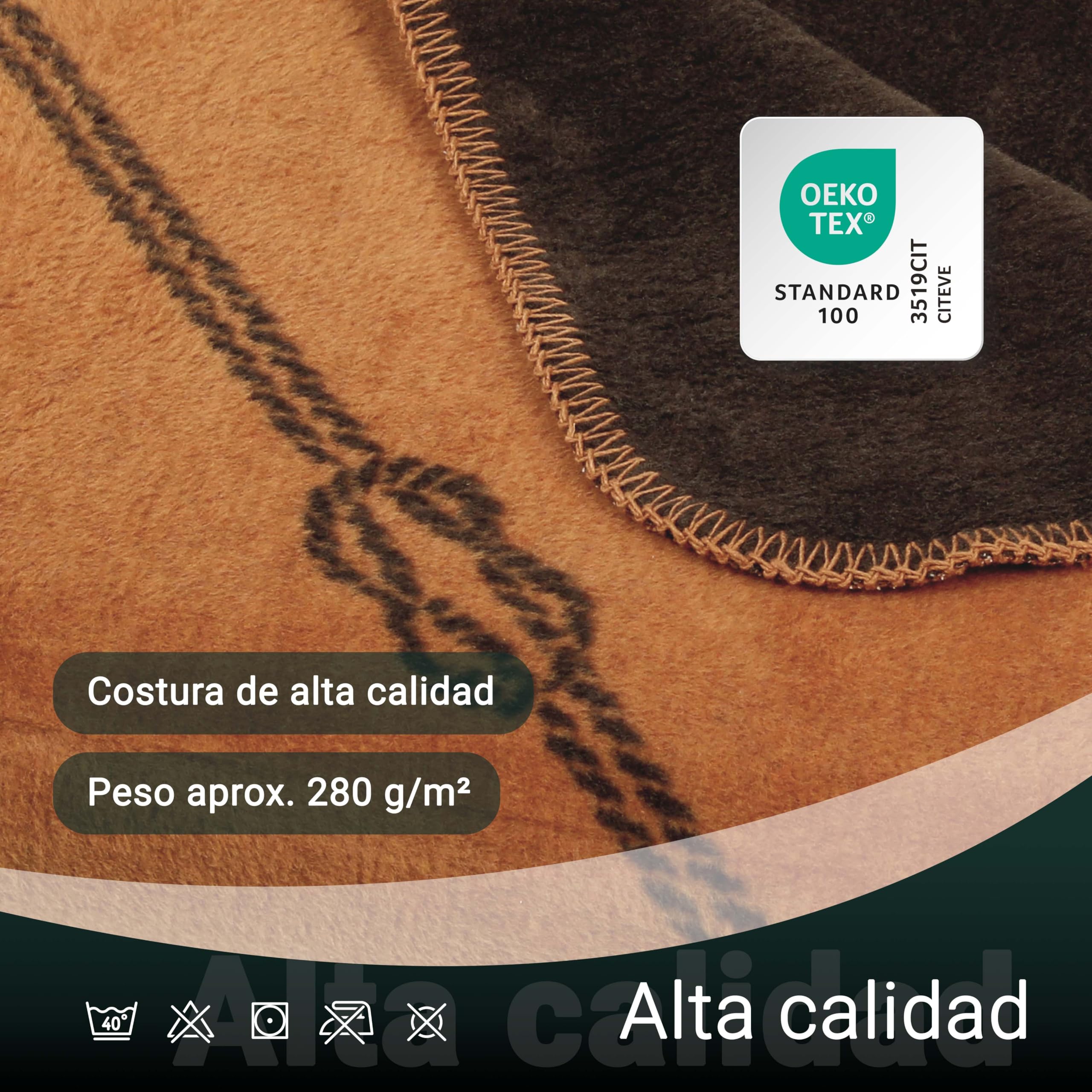ZOLLNER Manta Grande para Cama y sofá 150x200 cm, 60% algodón, marrón Naranja