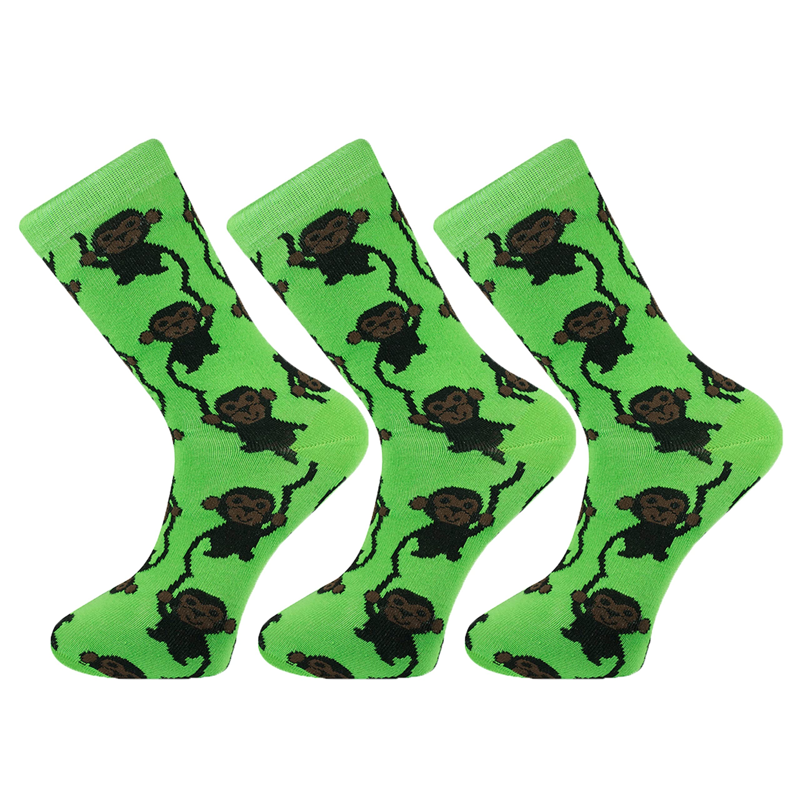 MysocksUnisex Monkey Socks | Flat Seam on Toe | Machine Washable | Reflect Your Style | Make Your Steps Enjoyable (4-6, 3 Pairs Green)
