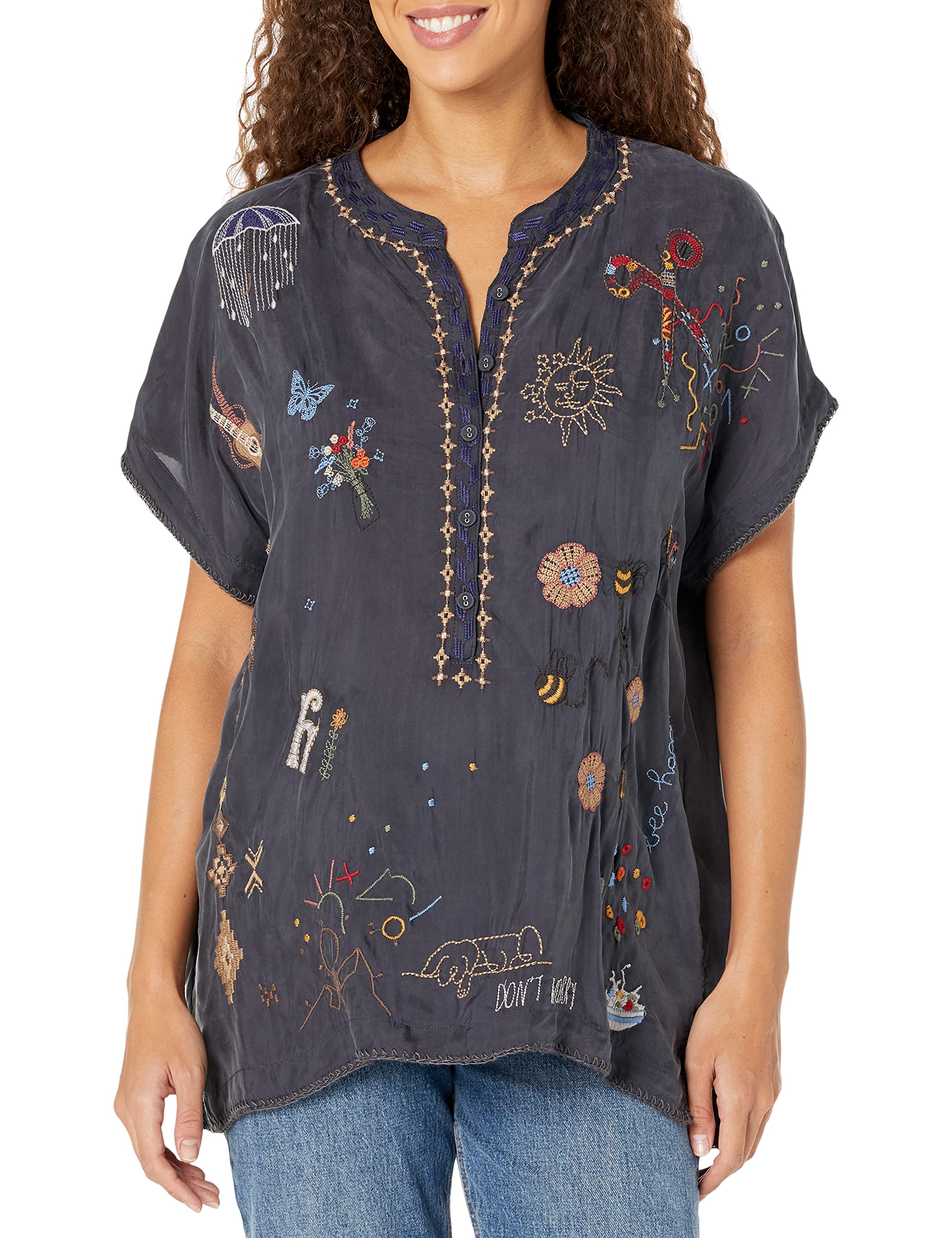 Women's Short Sleeve Embroidered Blouse